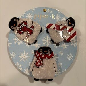 Piper K Christmas penguins hair claw clip set / NEW in packaging / cross posted